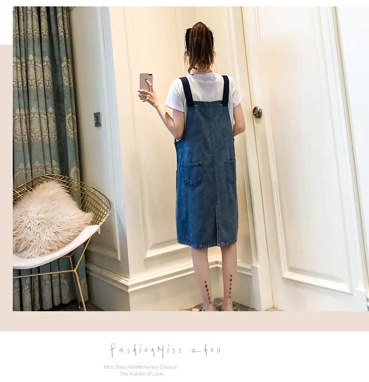 Phụ nữ mang thai mùa hè denim dây đeo hai mảnh 2019 mới mang thai phù hợp với người mẫu thời trang áo thun mẹ đáy mùa hè - Áo thai sản áo khoác bầu