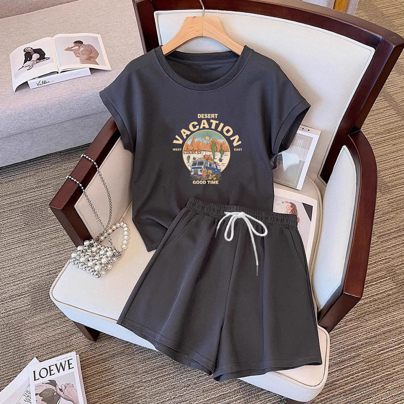 Summer Casual Sports Short-Sleeved Suit for Women, Korean Style New Slimming and Flesh-Covering Versatile Wide-Leg Shorts Two-Piece Set for Home Wear Summer Casual Sports Short-Sleeved Suit for Women, Korean Style New Slimming and Flesh-Covering Versatile Wide-Leg Shorts Two-Piece Set for Home Wear