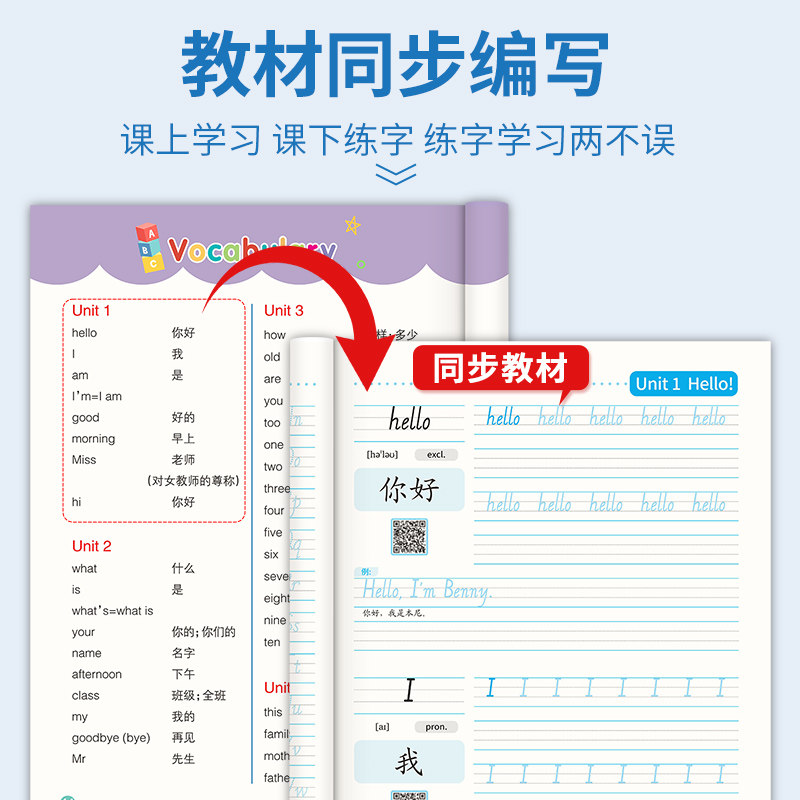 2026 New Edition Hunan Xiangshao Edition Primary School Grades 3-6 English Copybook Textbook Synchronized English Word Tracing Book