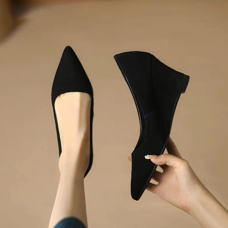 Wedge Shoes for Women, Pointed Toe High Heels, 2024 Spring New Style, Soft Sole, Comfortable Commuting Black Work Shoes for Women Wedge Shoes for Women, Pointed Toe High Heels, 2024 Spring New Style, Soft Sole, Comfortable Commuting Black Work Shoes for Women