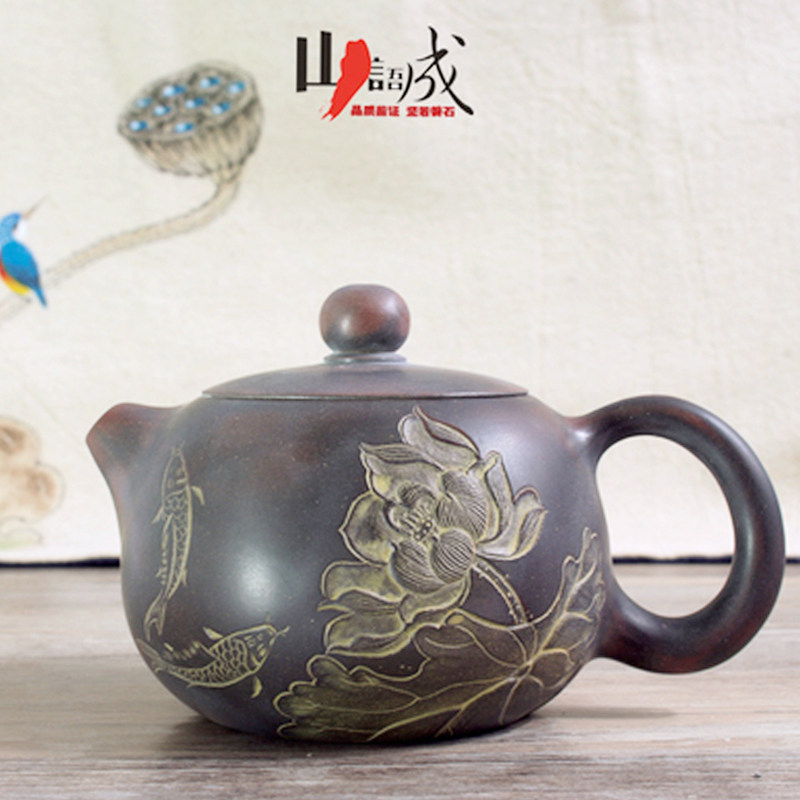 Qingcang Qinzhou Xiaoxing pottery bronze handmade large capacity engraving trumpet household non-purple sand brew teapot tea