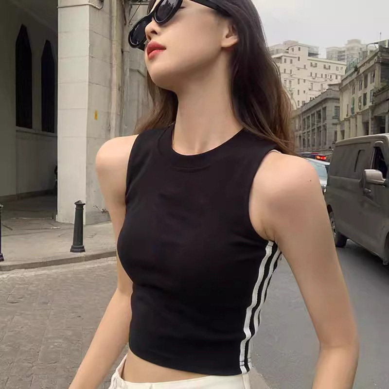 Brand Discount | Summer Hot-Selling Striped Cotton Sports Tank Top for Women, Short Slim-Fit Sleeveless Top
