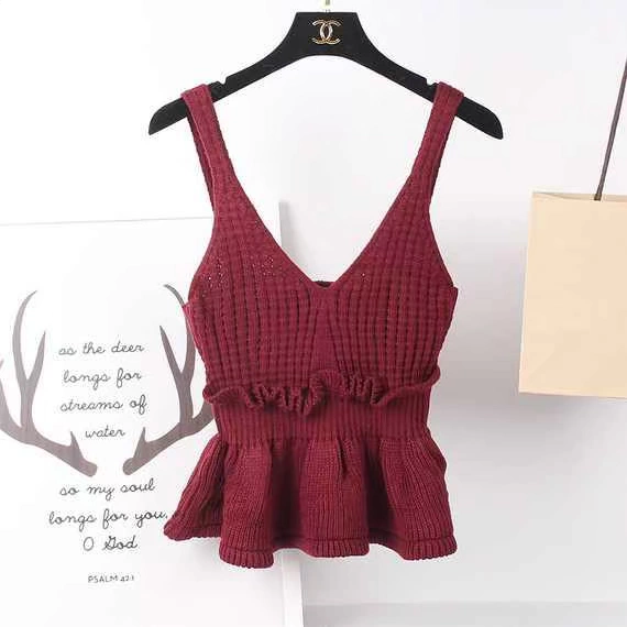 2018 thu đông nhỏ tươi xù đan áo len nữ nhỏ sling ngắn áo len ngắn vest không tay áo khoác nữ hàn quốc