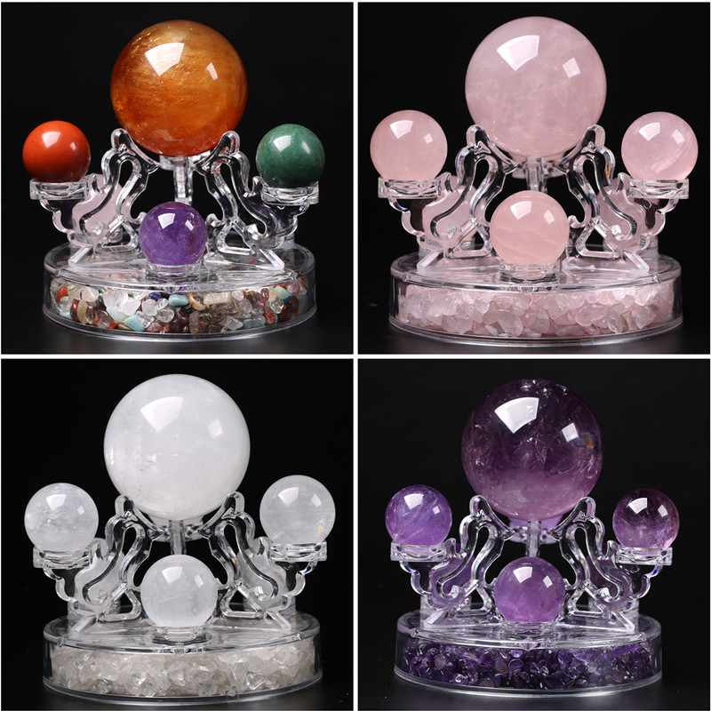 Natural Crystal Raw Stone Seven Color Purple Powdery White Color Green Yellow Seven Stars Array Pendulum with red water crystal Ball Living room Bedroom Xuanguan