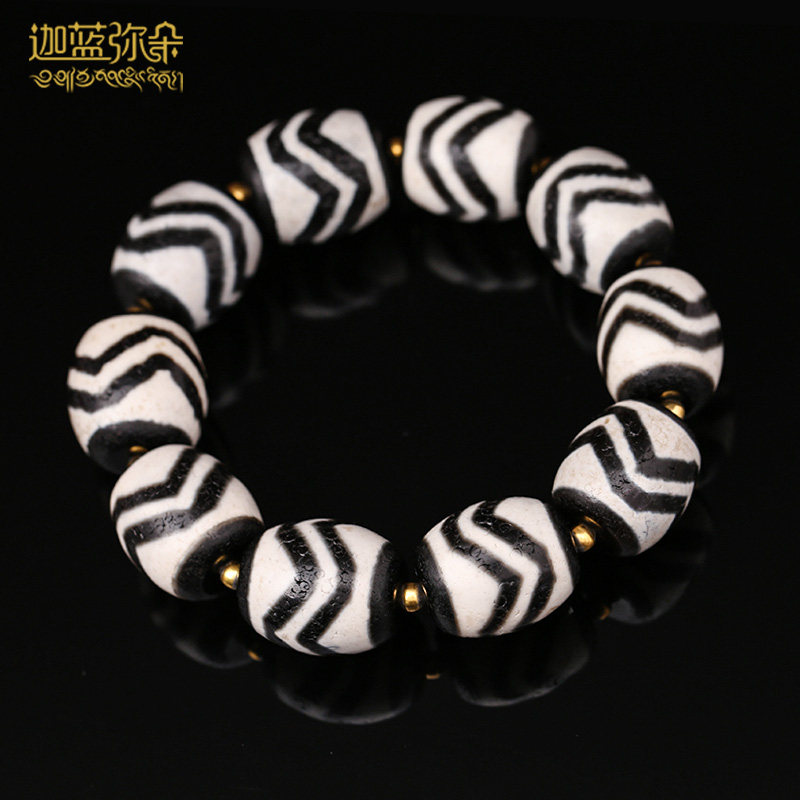 Natural genuine Tibetan tiger tooth Tianzu Tibetan bracelet Men and women agate hand string Ethnic style hand ornaments