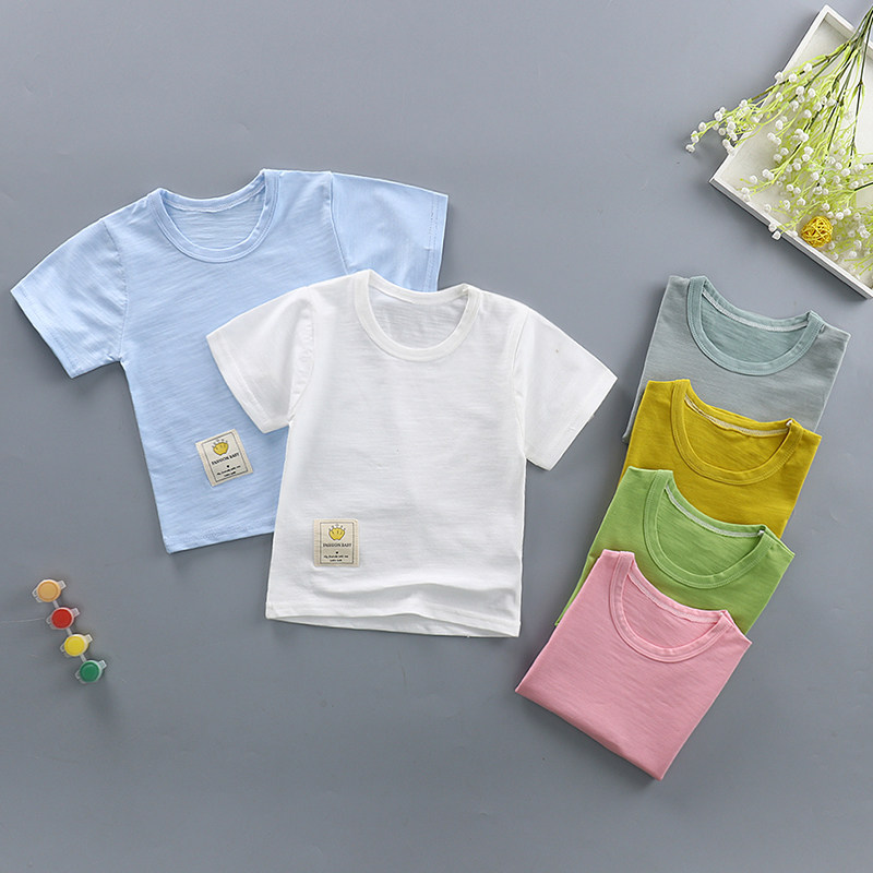 Baby half-sleeved T-shirt baby summer cotton short-sleeved T-shirt children's short-sleeved boys and girls slub cotton summer clothes 1-5 years old