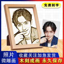 Birthday Valentines Day gift for male and female friends husband and wife diy photo custom woodcut painting woodblock painting