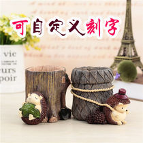Tanabata Valentines Day gifts for male and female friends husband and wife cute hedgehog pen holder resin crafts desktop ornaments