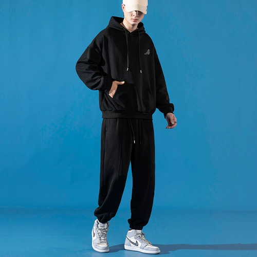 Цветная мужская осенняя демисезонная толстовка с капюшоном, трендовый комплект, простой и элегантный дизайн, в корейском стиле