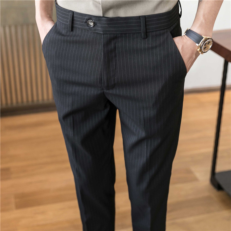 Spring pendant sensations Western pants Men's straight sleeves Suit Striped Small Leggings Pants 90% West Suit Casual Pants Trendy Thin-Taobao