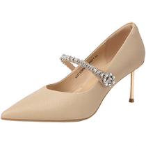 Qianbaidu Silk Leather Stiletto High Heels 2024 Autumn New Style Pointed Toe Shallow Mouth French Single Shoes Womens Commuting Light Luxury