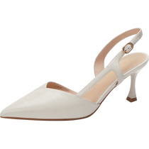 Qianbaidu womens shoes summer semi-cool fairy style high heels sheepskin temperament fashion sandals casual pointed toe