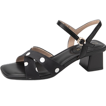 Qianbaidu Thick Medium Heel Fashion Sandals Womens 2024 Summer New Fashion Strap Stunning Sheepskin Commuting Sandals