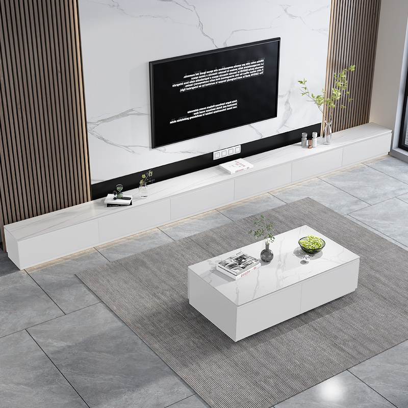 Light luxury TV cabinet coffee table combination modern minimalist minimalist small apartment living room TV floor table Nordic rock board floor cabinet