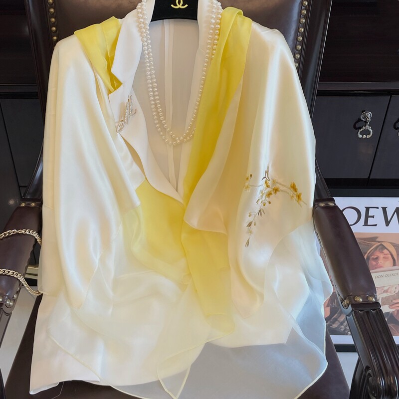 Meritocracy Women's Department Spring Thing Haitang Spring and Autumn True Silk Silk Scarf handmade embroidered mulberry silk long version of the shawl