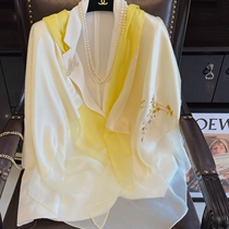 Meritocratic Andromeda Spring-colored Haitang Spring-Autumn True Silk Silk Scarf handmade embroidered mulberry silk long style shawl