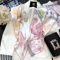 Ice cream color double-sided printed horse Knight silk silk scarf female spring and summer heavy mulberry silk twill silk big square scarf
