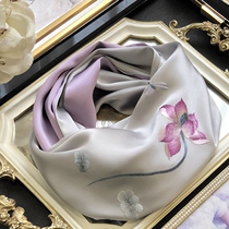 Holiday gift Su embroidered lotus shawl double silk scarf women hand embroidered mother mother mulberry silk scarf