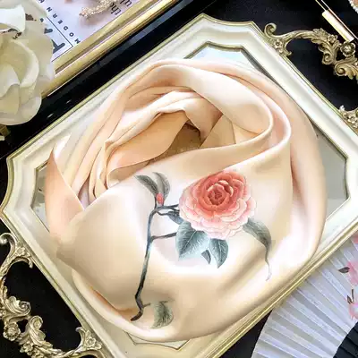 Heart naked pink hand embroidered camellia silk scarf female Su embroidered extended shawl mother mother gift