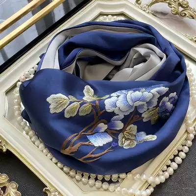 National style new handmade embroidery Su embroidery silk scarf female spring and autumn mulberry silk double shawl gift