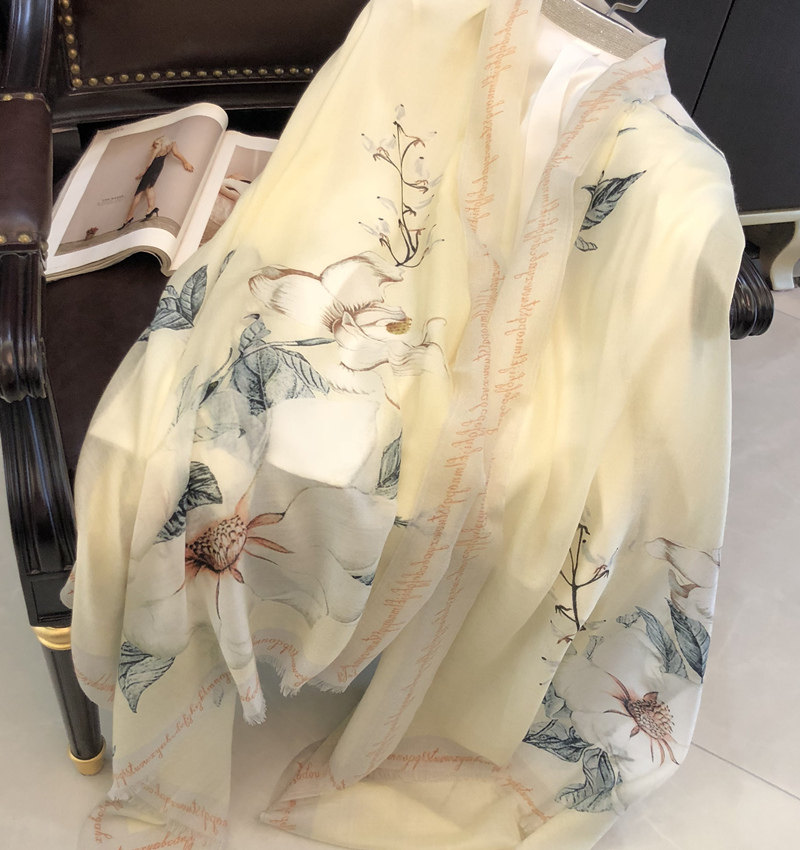 Mountain Tea Flower Cream Goose Yellow Display White Cashmere Scarf Woman Thin Air Conditioning Shawl Spring Summer Ring Suede Long Version Autumn Winter