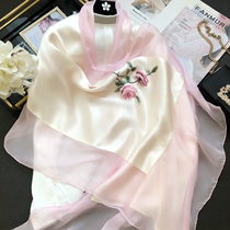 Soft Hangzhou silk gift Su embroidery hand embroidered flower silk silk scarf female spring summer mulberry silk floating shawl