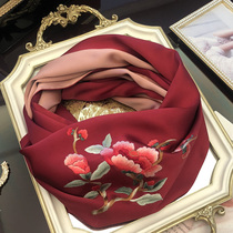 Gift box festive red peony mulberry silk silk silk silk scarf women hand embroidered shawl holiday gift