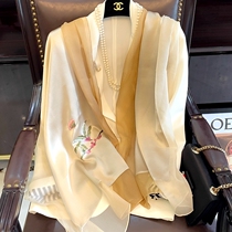 Hangzhou Silk Gift Handmade Embroidered osmanthus silk scarlet female spring autumn mulberry silk gradient floating yarn embroidered shawl