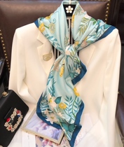 Light Blue Flower Vine Joker white silk scarf womens 90CM mulberry silk twill silk square scarf