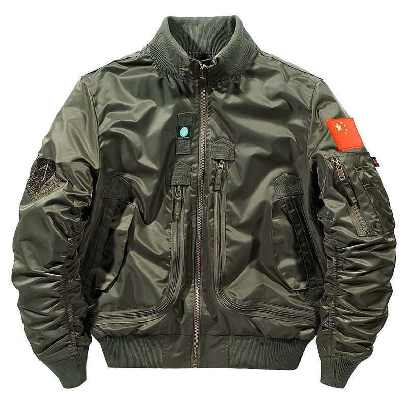Spring and Autumn Men's Loose-Fitting Flight Jacket with Stand Collar, Multi-Pocket, Multi-Functional Casual Jacket, Men's Military Style
