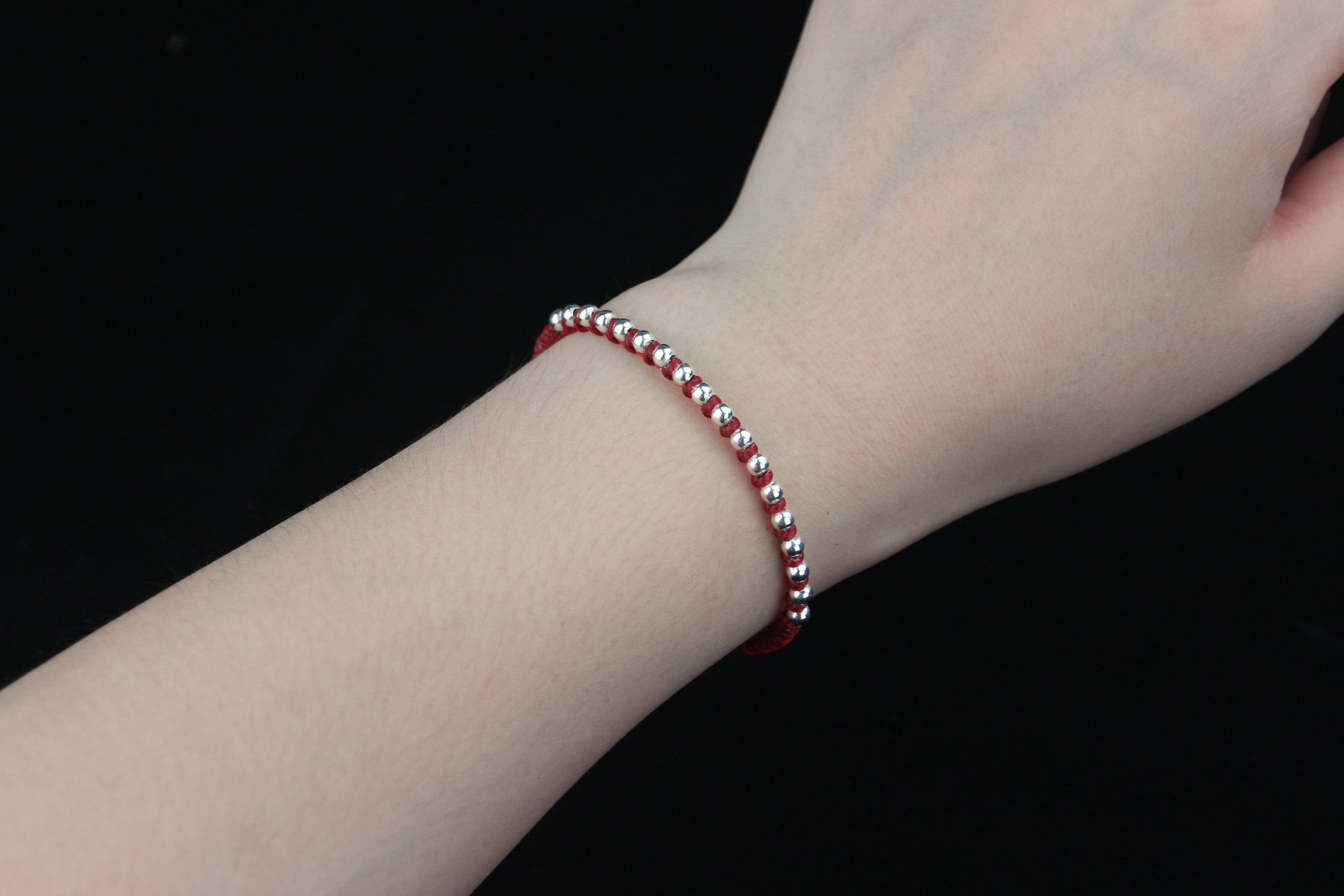 Mùa xuân và mùa hè Mới Thái Lan S925 Sterling Silver Dây đan bằng tay Kiểu vòng tay hạt đơn giản - Vòng chân lắc chân vàng PNJ