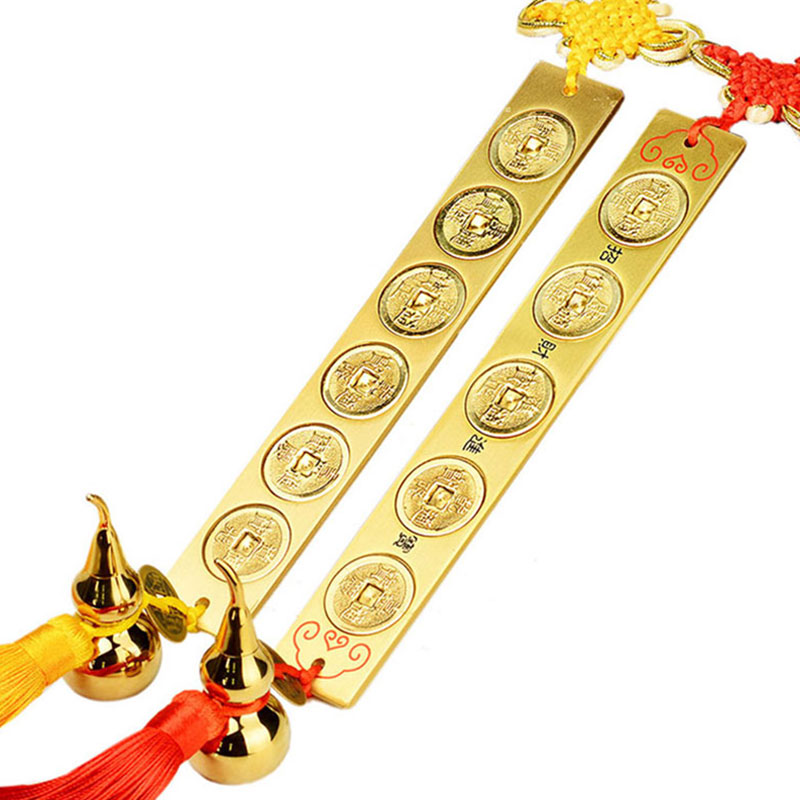 Copper solid six emperor ruler copper money six emperor copper ruler five emperor ruler with gourd hanging home pendants