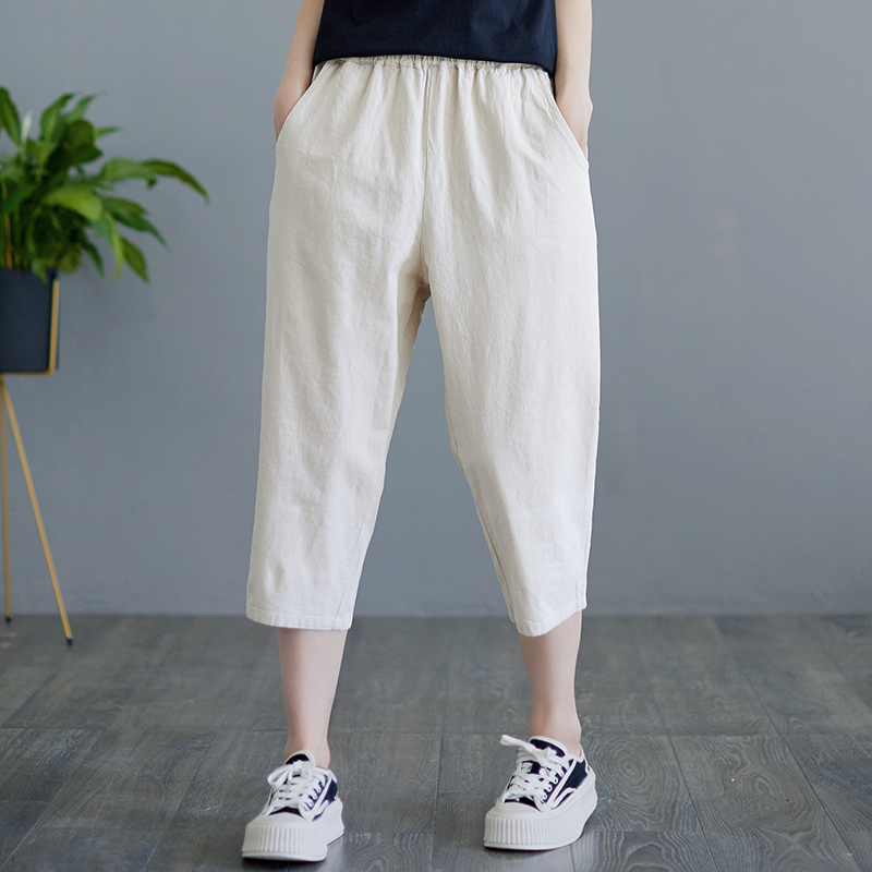 Plus Size Cotton and Linen Cropped Pants for Women Summer Thin New Loose Slimming Look Harem Pants Fat Sister High Waist Casual Women's Pants