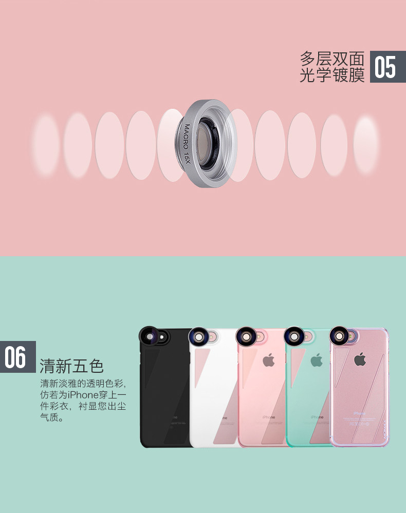 MOMAX X-LENS 2-in-1 Super 15x Macro + 120° Wide-angle Lens Case Cover for Apple iPhone 7