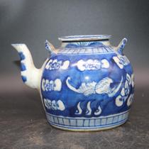 Jingdezhen Porcelain Late Qing Dynasty Fu Pattern Blue and White Teapot Fully Hand-painted Antique Old Goods Collectible Ornaments