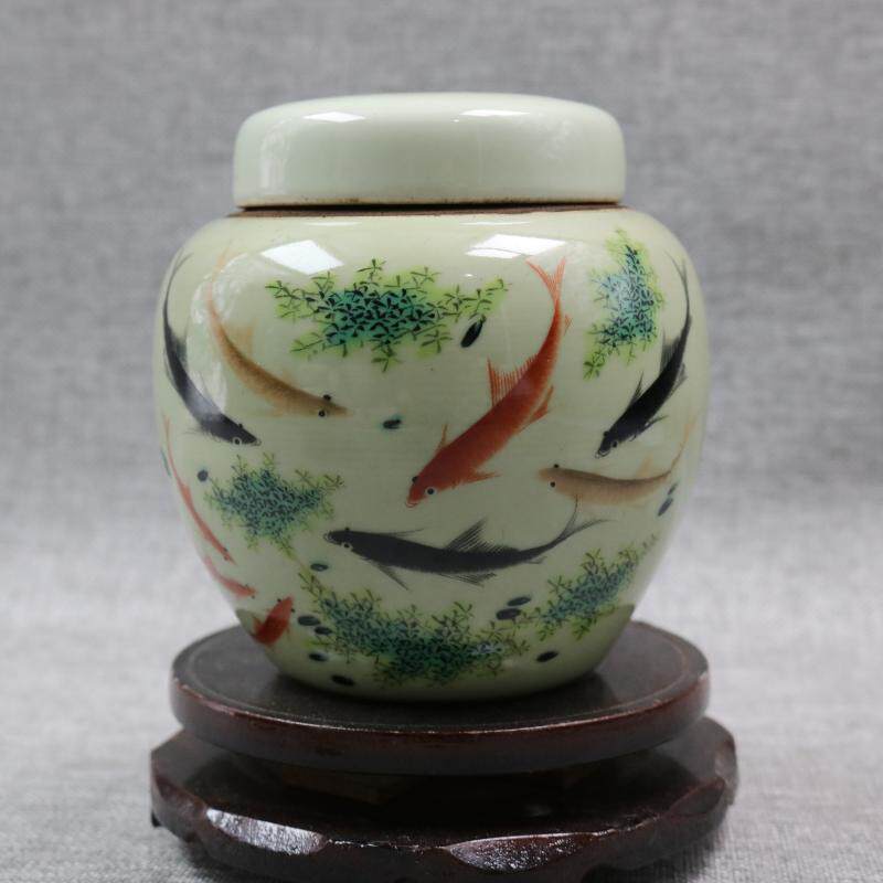 Great Qing Tongzhi Pink Year of the Year with Grain Tea Leaves Jar Folk Imitation Ancient Goods Porcelain Ancient Play Antique Home Swing Accessories