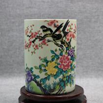 The Qing Tongzhi Pink Flower Bird pen holder Wen house supplies antique and fun antique porcelain decorations vintage swing pieces collection
