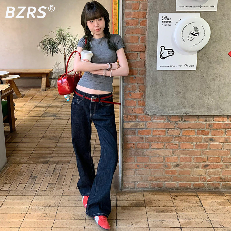 Denim Blue Slim Straight-Leg Jeans for Women, Summer Thin High-Waisted Slimming American Retro Style for Petite Women, Original Color Pants