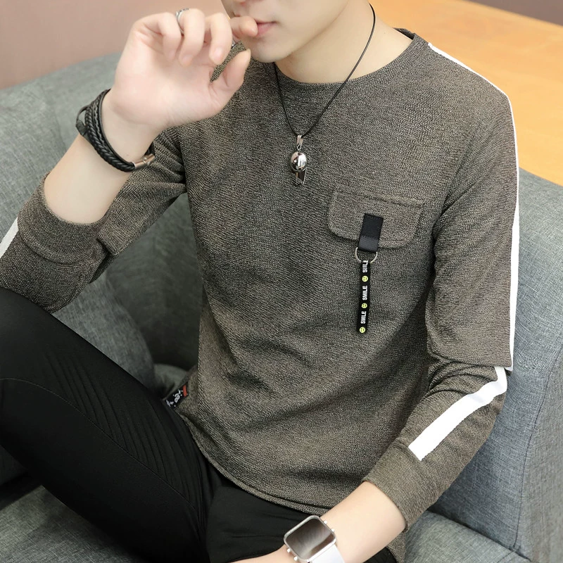 2018 phiên bản Hàn Quốc mới của áo thun nam dáng dài tay xu hướng cá tính đồng phục bóng chày hoang dã giản dị áo len xuân hè