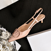 Version Sheepskin ~ tempérament Pointed Pointed High Heel Shoe Woman Fine Heel style Little crowdsourcing design V Home doux et été arrière vide Baotou sandales Baotou