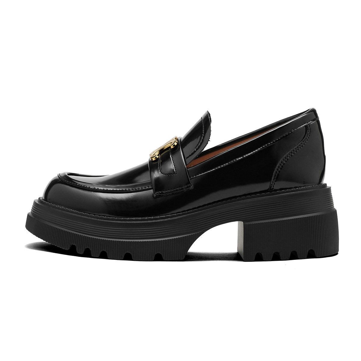 Inglizcha uslubdagi platformali loafers, qora tuflilar, Britaniyacha uslub, keng, barqaror poshnali, bo'yni ko'taruvchi, kiyish oson, asl charm