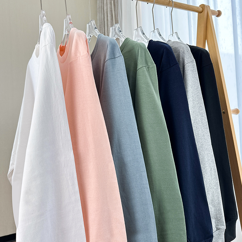 2-Pack Ribbed Cuff Long-Sleeve T-Shirt, Pure Cotton, Loose-Fitting Base Shirt, Heavyweight Solid Color Thick Long-Sleeve T-Shirt for Men and Women
