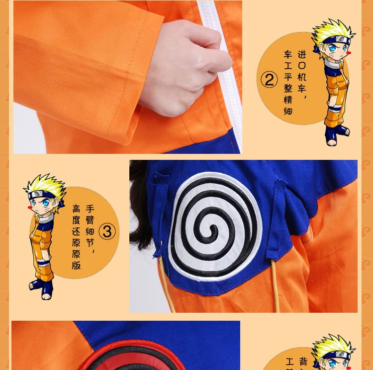 Naruto Naruto cos Uzumaki Naruto quần áo trẻ em cùng thế hệ quần áo bảo vệ trán phù hợp với anime