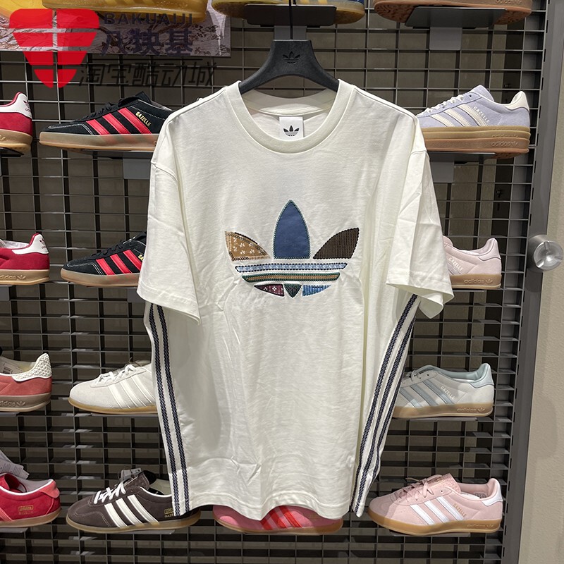 Adidas Trefoil Men's 2026 Summer Ethnic Style Patchwork Large Logo Loose Short Sleeve T-Shirt Kw5670