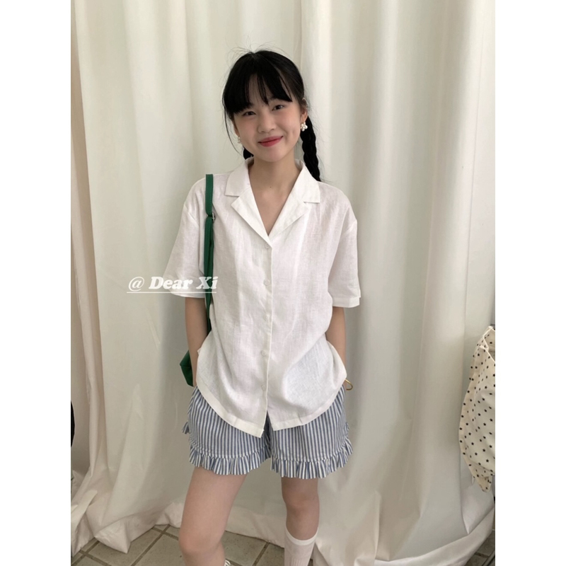 Banana Tea Korean Style Simple and Versatile White Short-Sleeved Shirt Summer Lightweight Loose Shirt Top for Women
