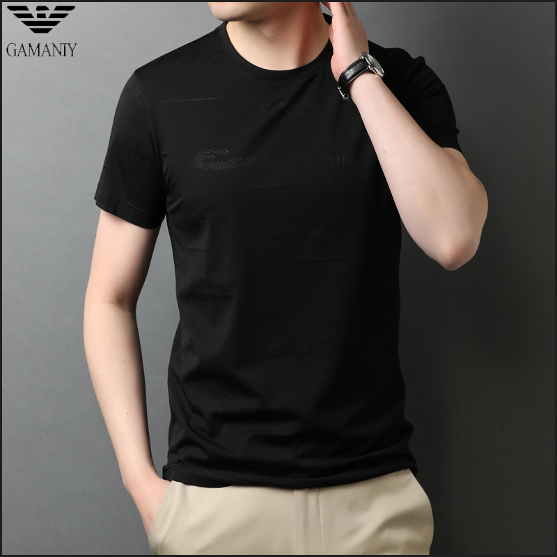Chi Armanian men short sleeve summer t-shirt high-end ice wire pure cotton collar printing leisure bottom half sleeve tide T