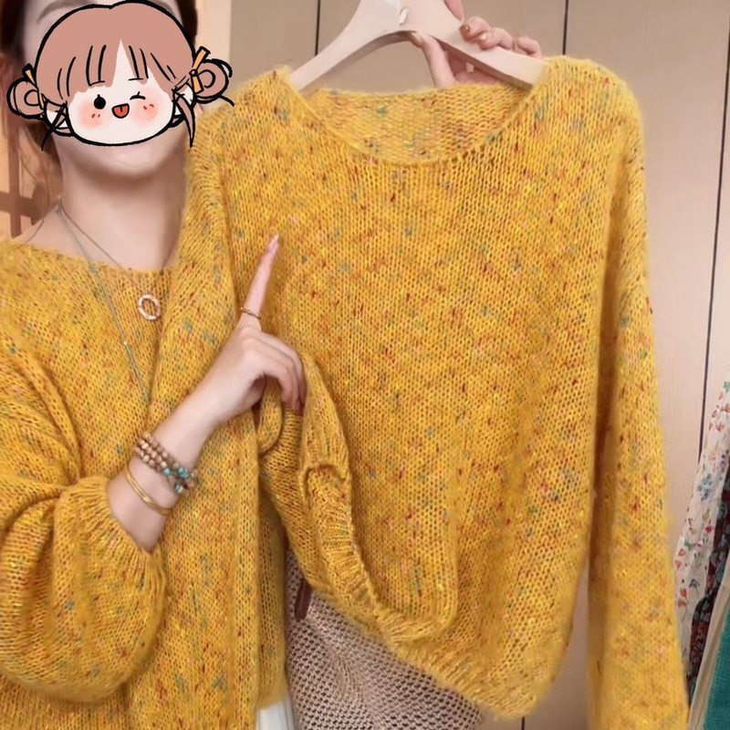 French-Style Heavy-Duty Colorful Yarn Round-Neck Long-Sleeve Pullover Knit Sweater Soft and Cozy Women's 2026 Spring and Autumn Mixed-Color Lazy Top
