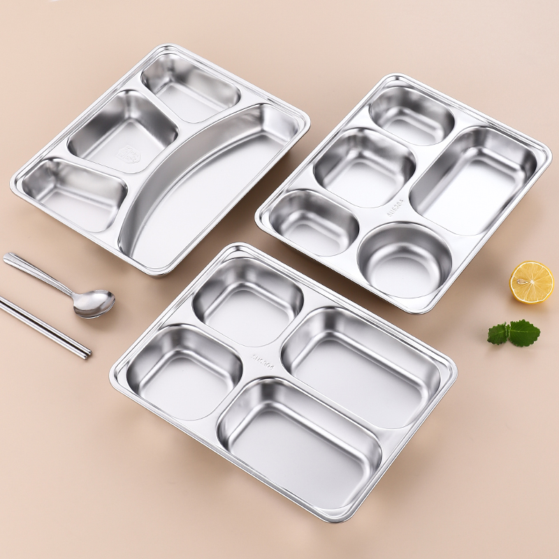 304 Stainless Steel Fast Food Trays Sub dinner plate School canteen Staff separated dinner plate adults Home Four grits adults