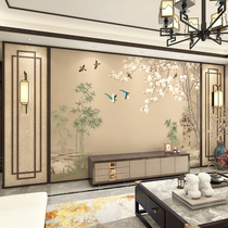 New Chinese hand-painted flower and bird embroidery sofa film and television wallpaper seamless custom TV background wall cloth wall mural wallpaper