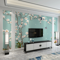 Modern minimalist living room sofa TV background wall seamless wall cloth 3D classical flower and bird craft decoration wallpaper mural